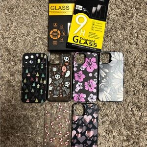 Assorted Patterned Phone Cases with Tempered Glass Screen Protectors.